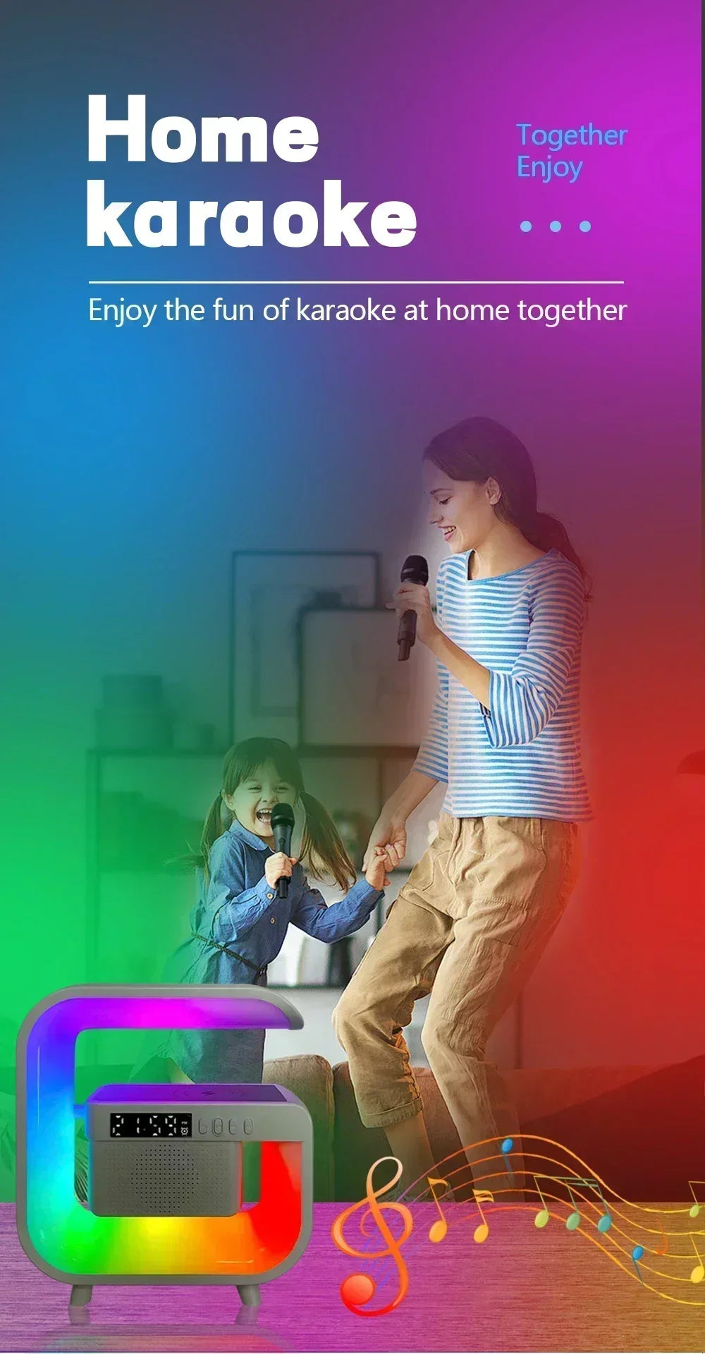 Multifunction Wireless Charger Pad Stand Speaker TF RGB Night Light Fast Charging Station for iPhone 16 15 Samsung Xiaomi Huawei