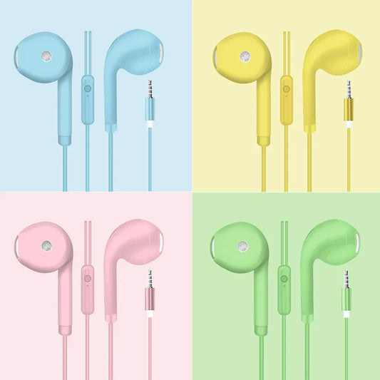3.5mm Wired Headset Macaron Earphone In-Ear Headphone Music Multicolors 1.2m with Microphone Earphones Universal for Smart Phone