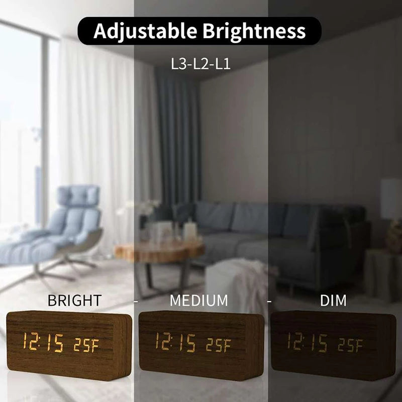 Wooden Digital Alarm Clock, LED Alarm Clock with Temperature Desk Clocks for Office,Bedside Clock