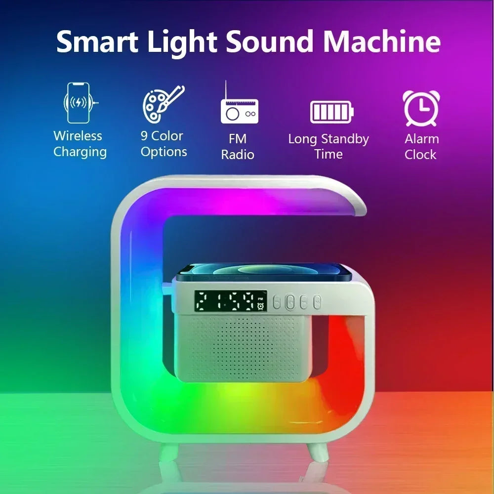 Multifunction Wireless Charger Pad Stand Speaker TF RGB Night Light Fast Charging Station for iPhone 16 15 Samsung Xiaomi Huawei