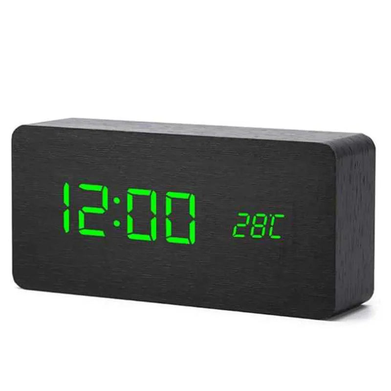 Wooden Digital Alarm Clock, LED Alarm Clock with Temperature Desk Clocks for Office,Bedside Clock