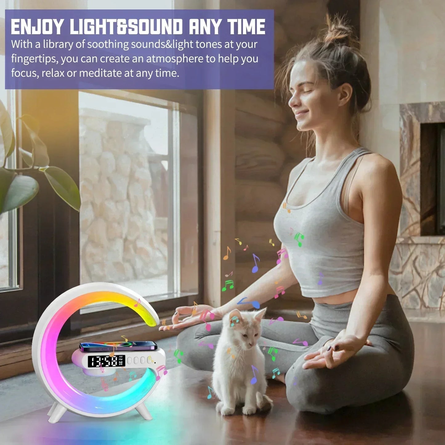 Multifunction Wireless Charger Pad Stand Speaker TF RGB Night Light Fast Charging Station for iPhone 16 15 Samsung Xiaomi Huawei