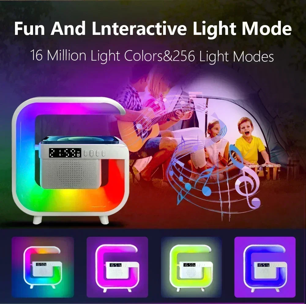 Multifunction Wireless Charger Pad Stand Speaker TF RGB Night Light Fast Charging Station for iPhone 16 15 Samsung Xiaomi Huawei