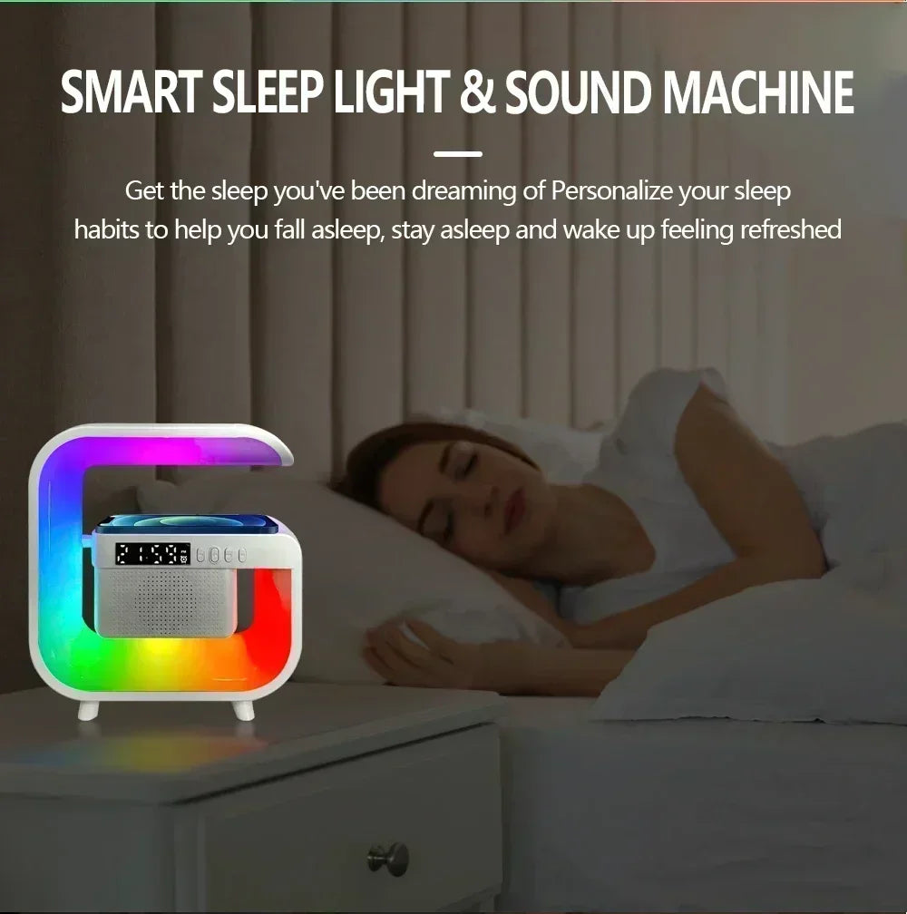 Multifunction Wireless Charger Pad Stand Speaker TF RGB Night Light Fast Charging Station for iPhone 16 15 Samsung Xiaomi Huawei