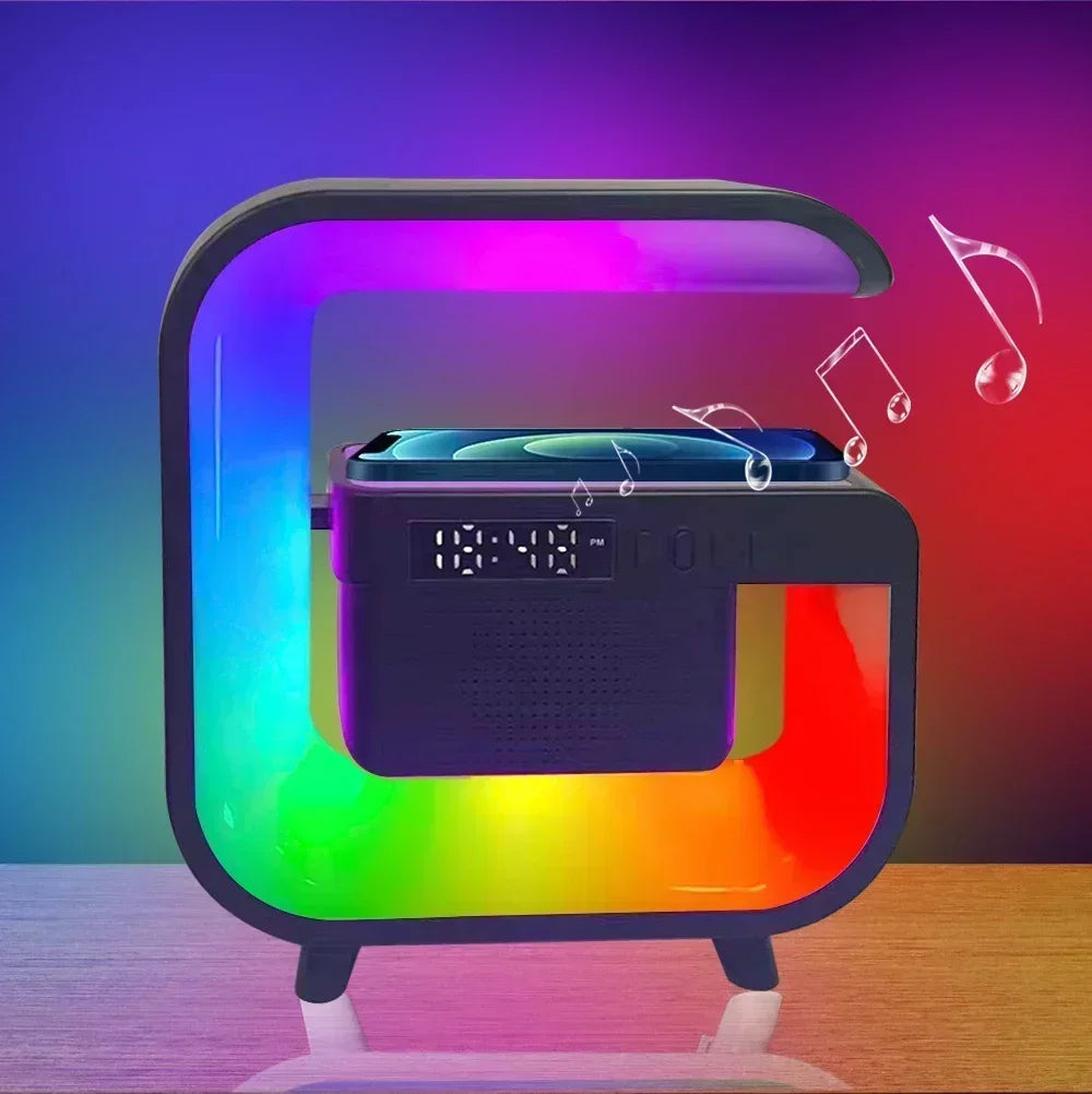 Multifunction Wireless Charger Pad Stand Speaker TF RGB Night Light Fast Charging Station for iPhone 16 15 Samsung Xiaomi Huawei