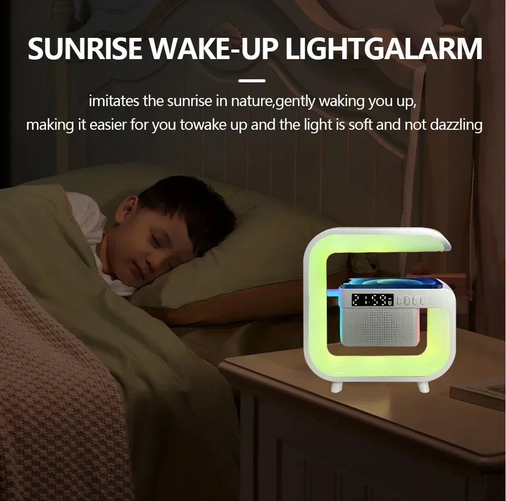 Multifunction Wireless Charger Pad Stand Speaker TF RGB Night Light Fast Charging Station for iPhone 16 15 Samsung Xiaomi Huawei