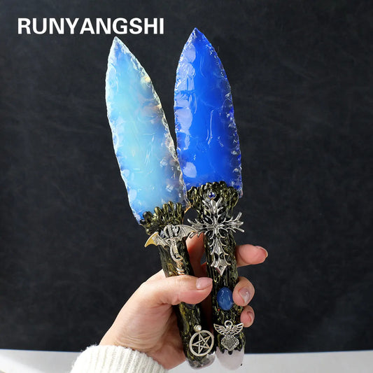 Crystal Opal Magic Wand with Exquisite Pattern Gemstone